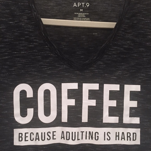 Apt 9 Graphic V-Neck Tee with Coffee Slogan Grey - Picture 3 of 4